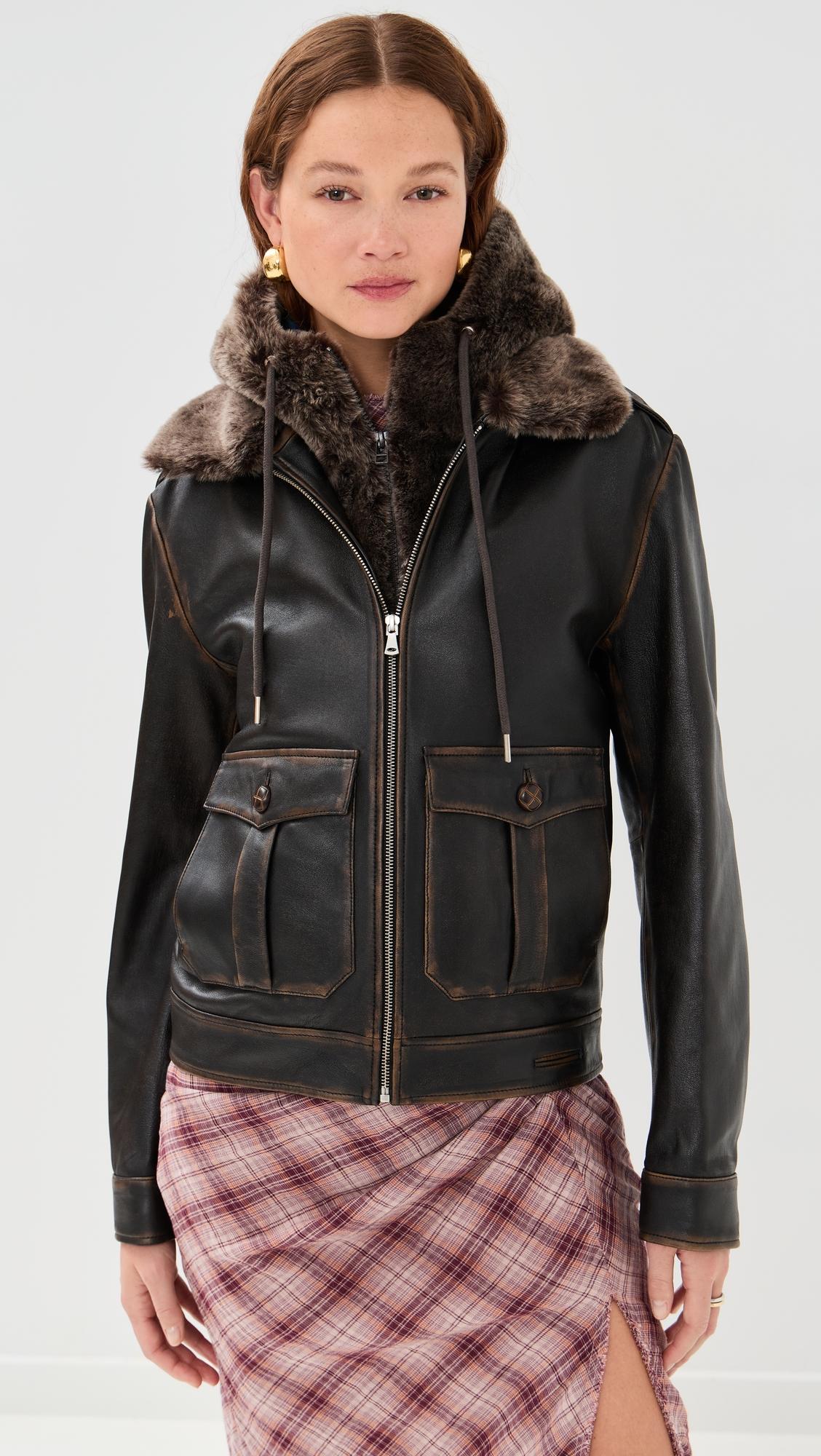 combo leather bomber jacket