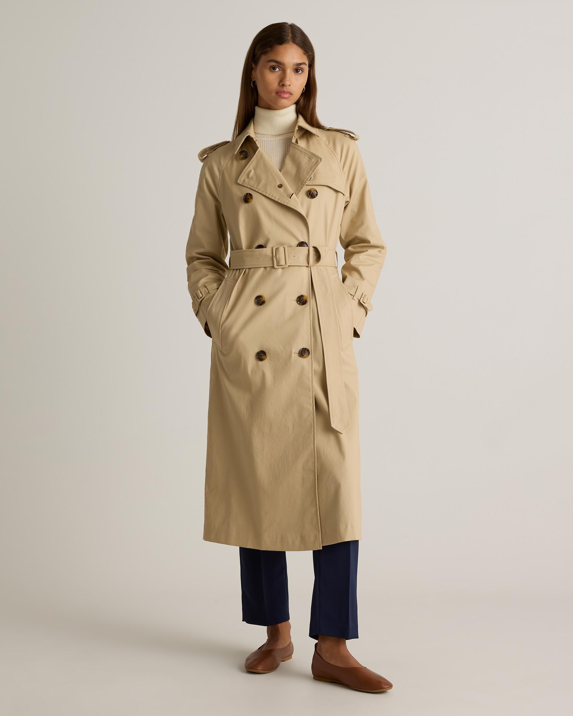 comfort stretch long trench coat