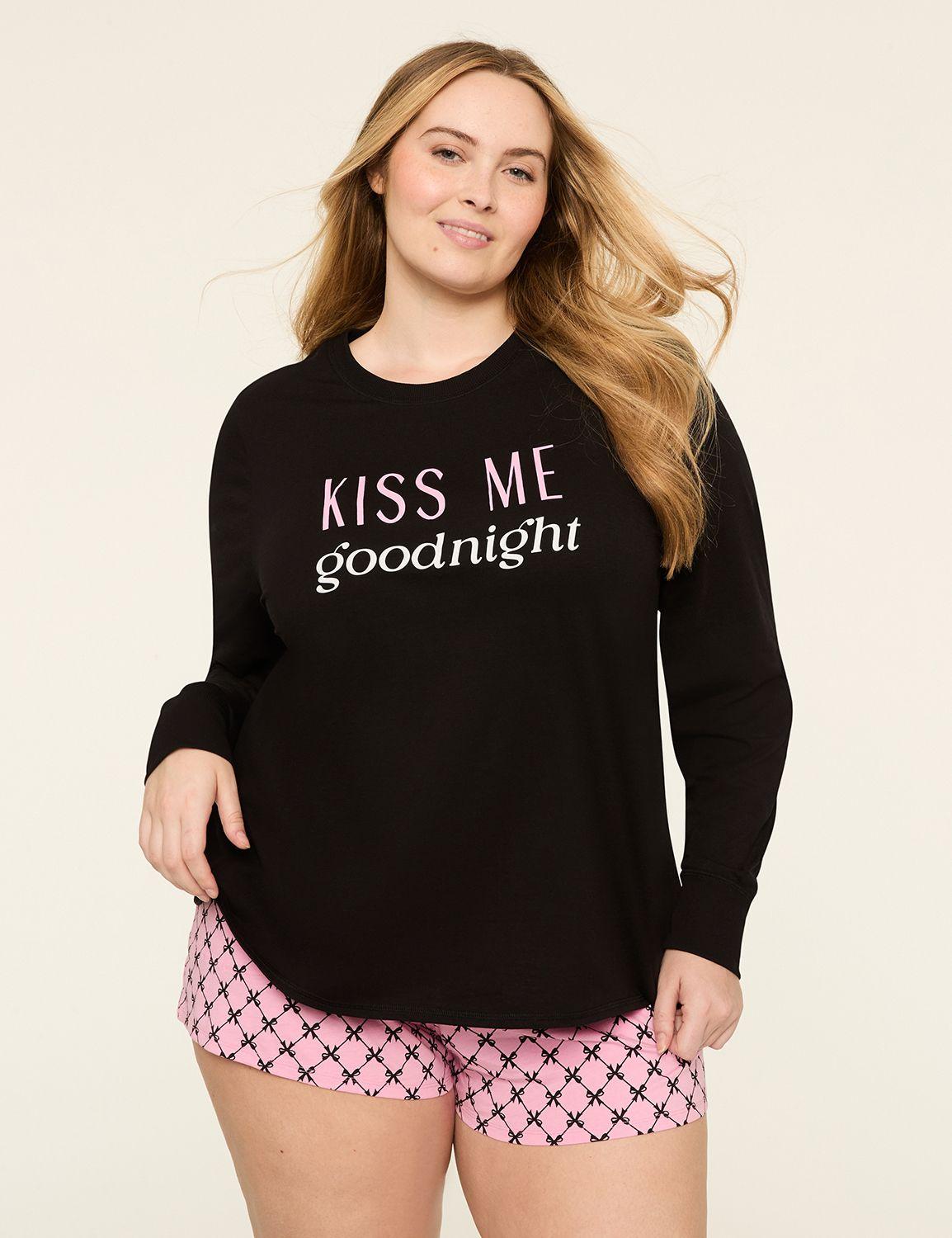 comfy cotton long-sleeve tee & short pj set