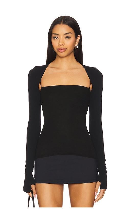 commando ballet body shrug with thumbholes in black.