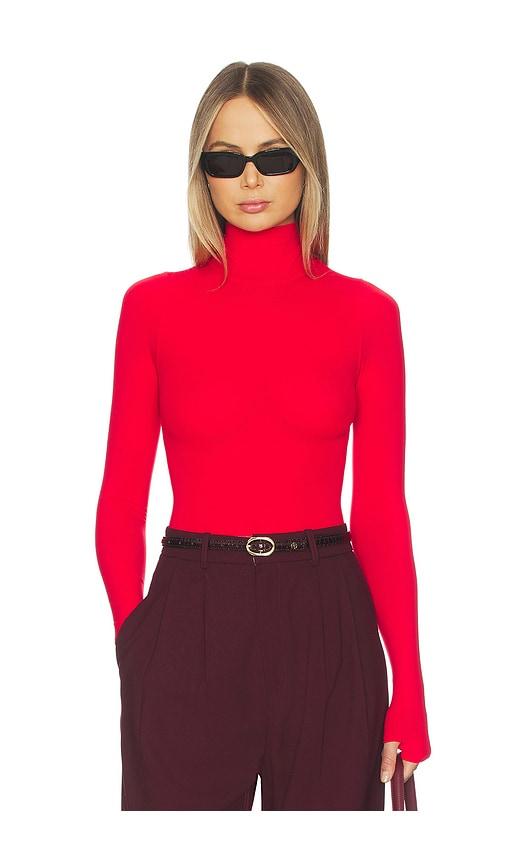 commando ballet body turtleneck bodysuit in red.
