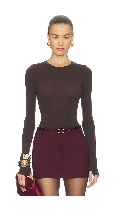 commando ballet crewneck bodysuit in brown.