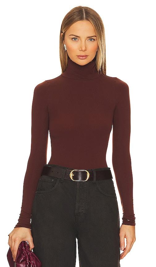 commando ballet turtleneck bodysuit in burgundy.