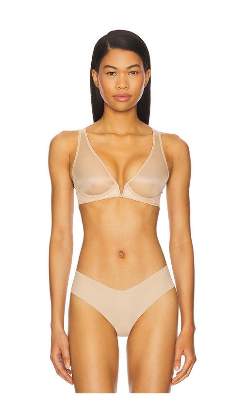 commando chic mesh plunge underwire bra in nude.