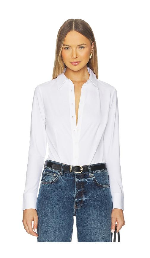 commando cotton stretch button down bodysuit in white.