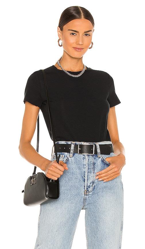 commando essential cotton crewneck bodysuit in black.