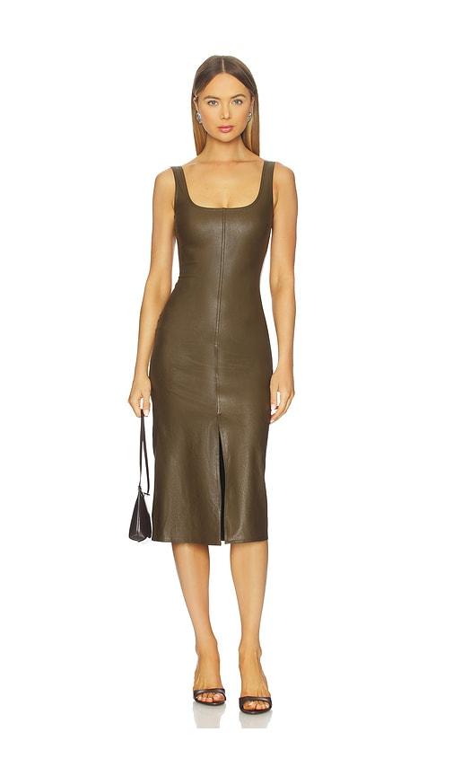 commando faux leather midi tank dress in army.