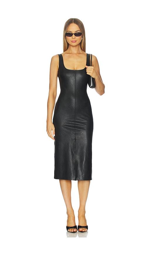 commando faux leather midi tank dress in black.