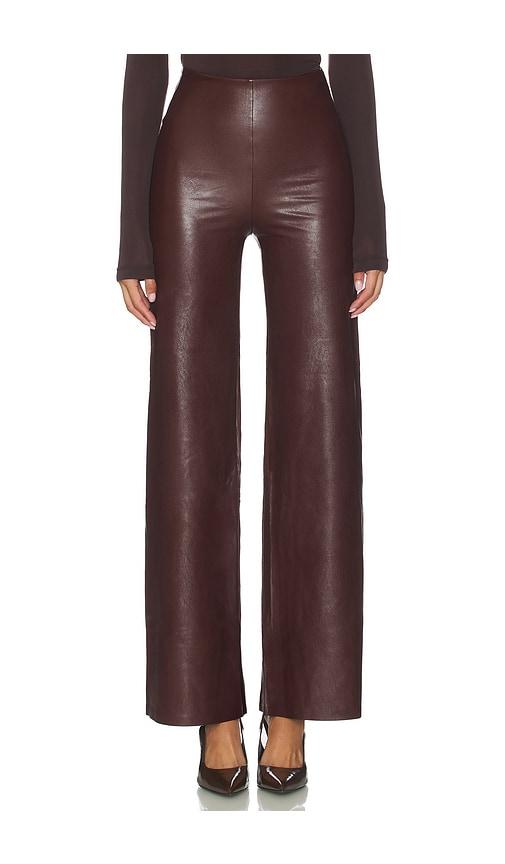 commando faux leather wide leg pant in burgundy.