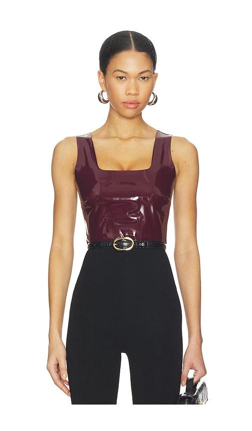 commando faux patent leather crop top in burgundy.