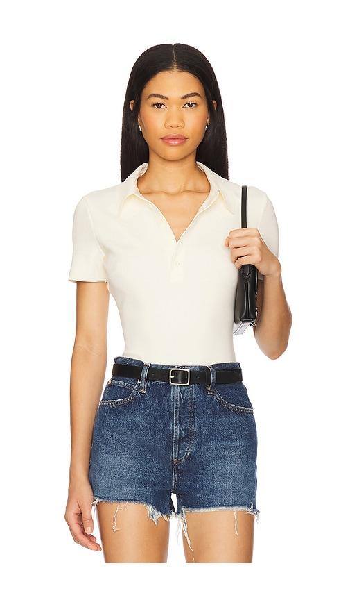 commando neoprene polo bodysuit in cream.