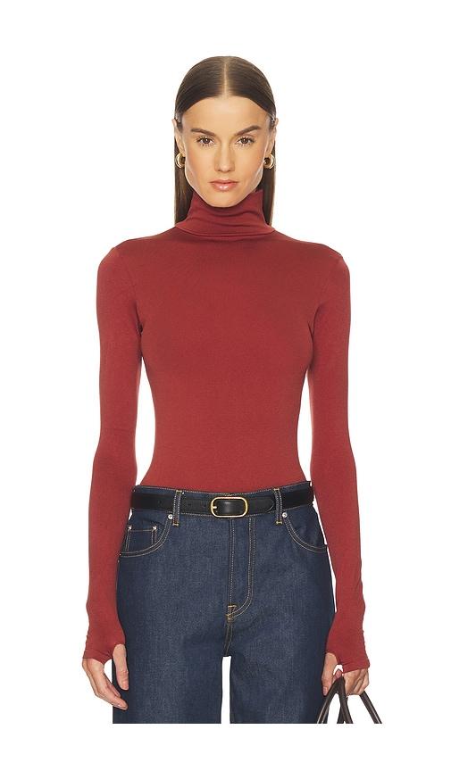 commando prima ballet turtleneck bodysuit in brick.