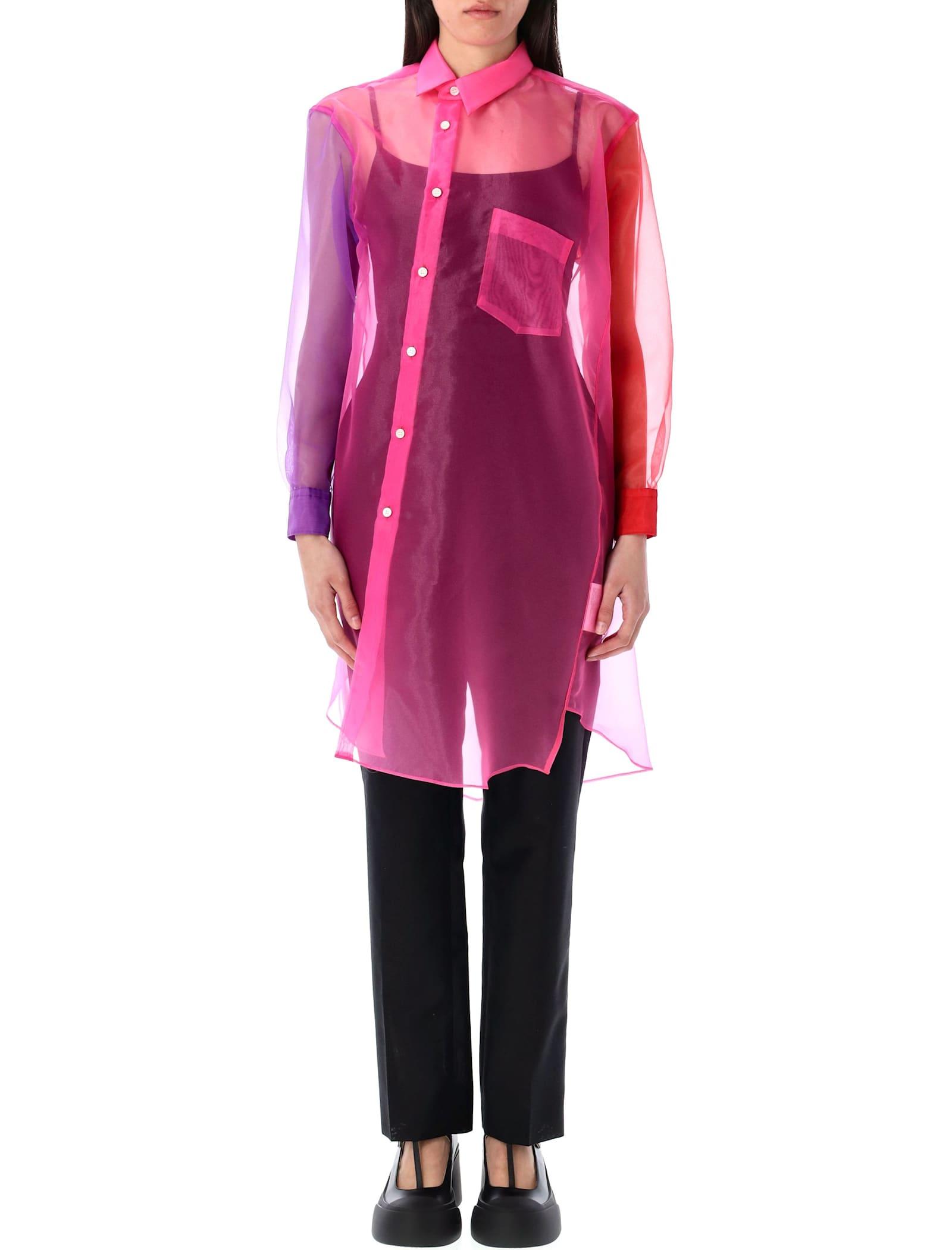 comme des garçons asymmetric color block organza shirt