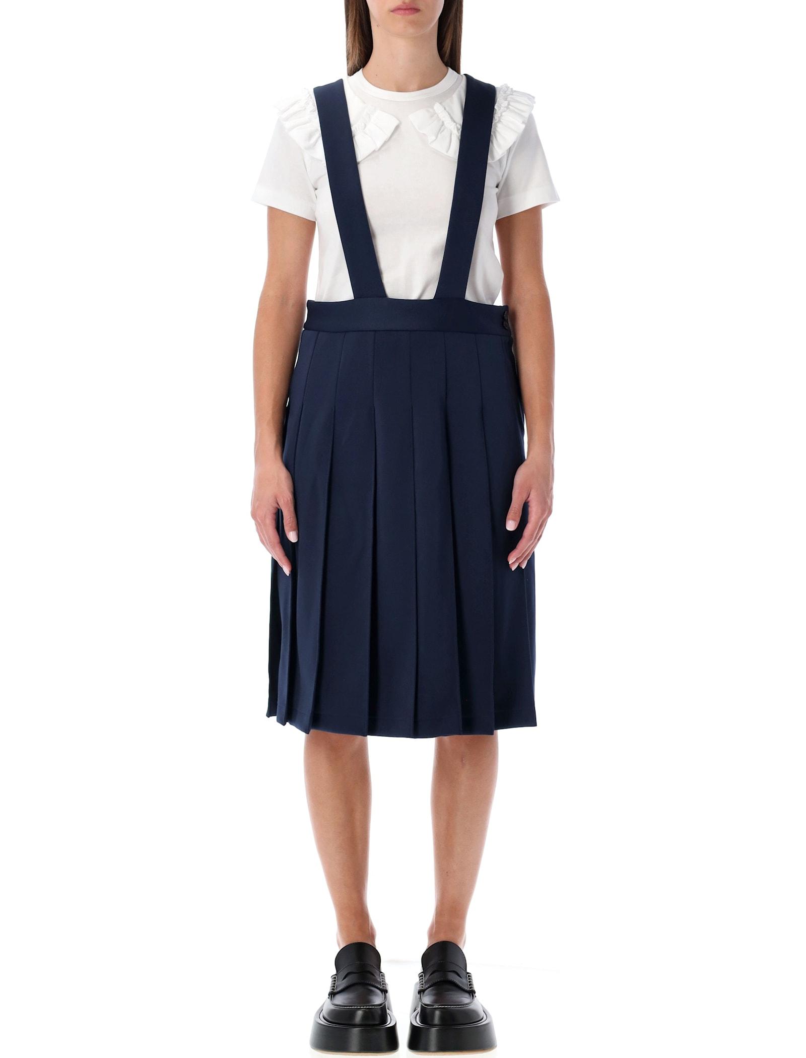 comme des garçons girl navy pleated suspender skirt