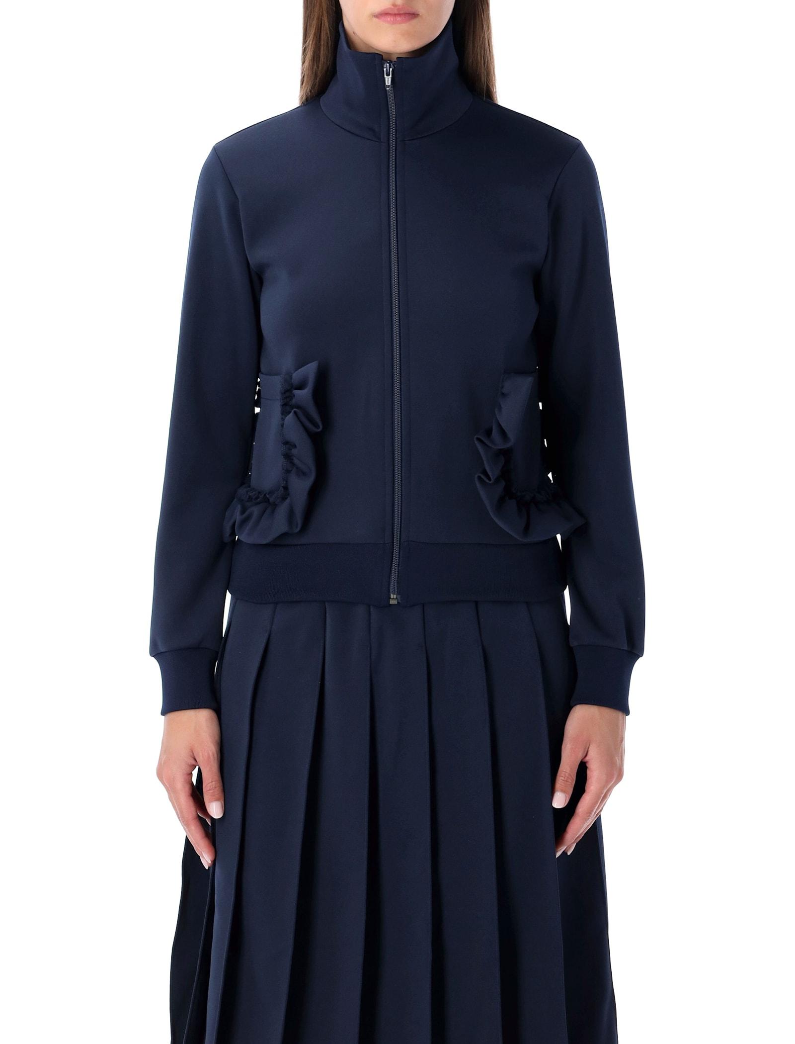 comme des garçons girl navy zip sweatshirt with ruffle pockets