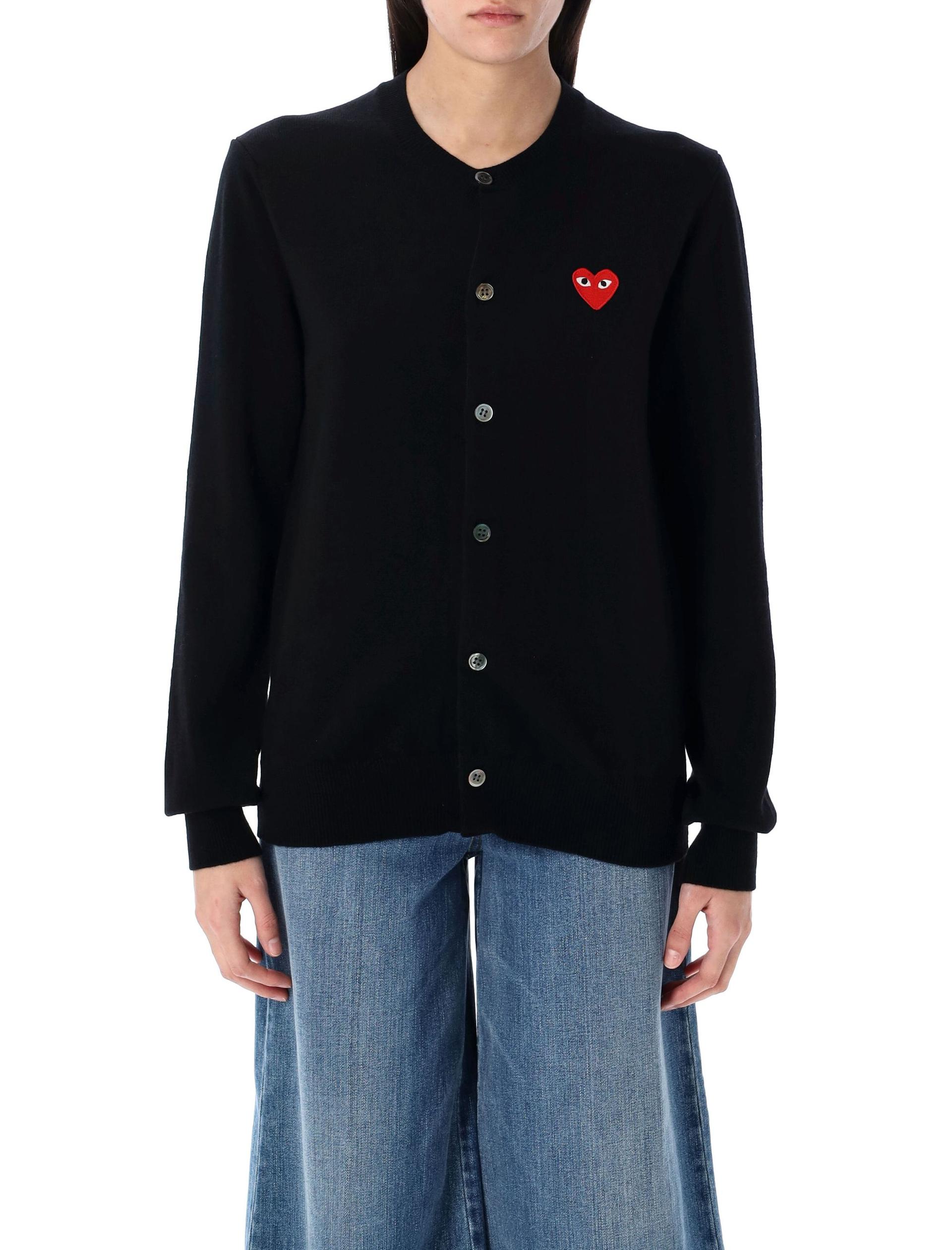 comme des garçons play wool cardigan with red heart black - women