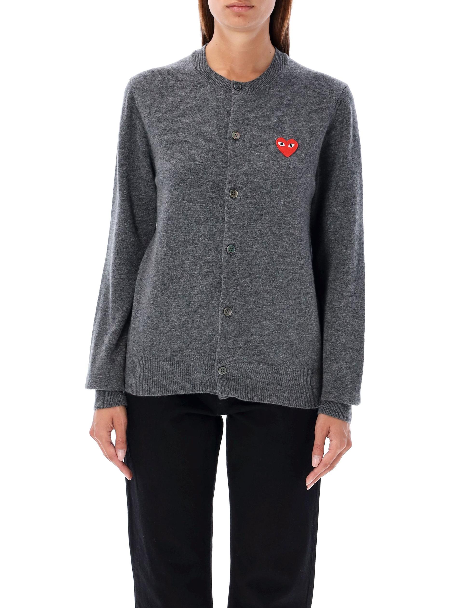 comme des garçons play wool cardigan with red heart grey - women