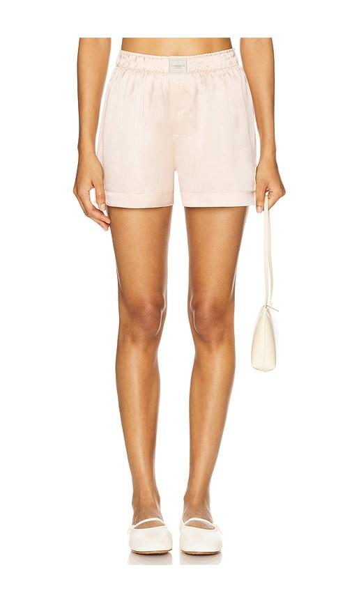 comme si silk la boxer classica short in pink.