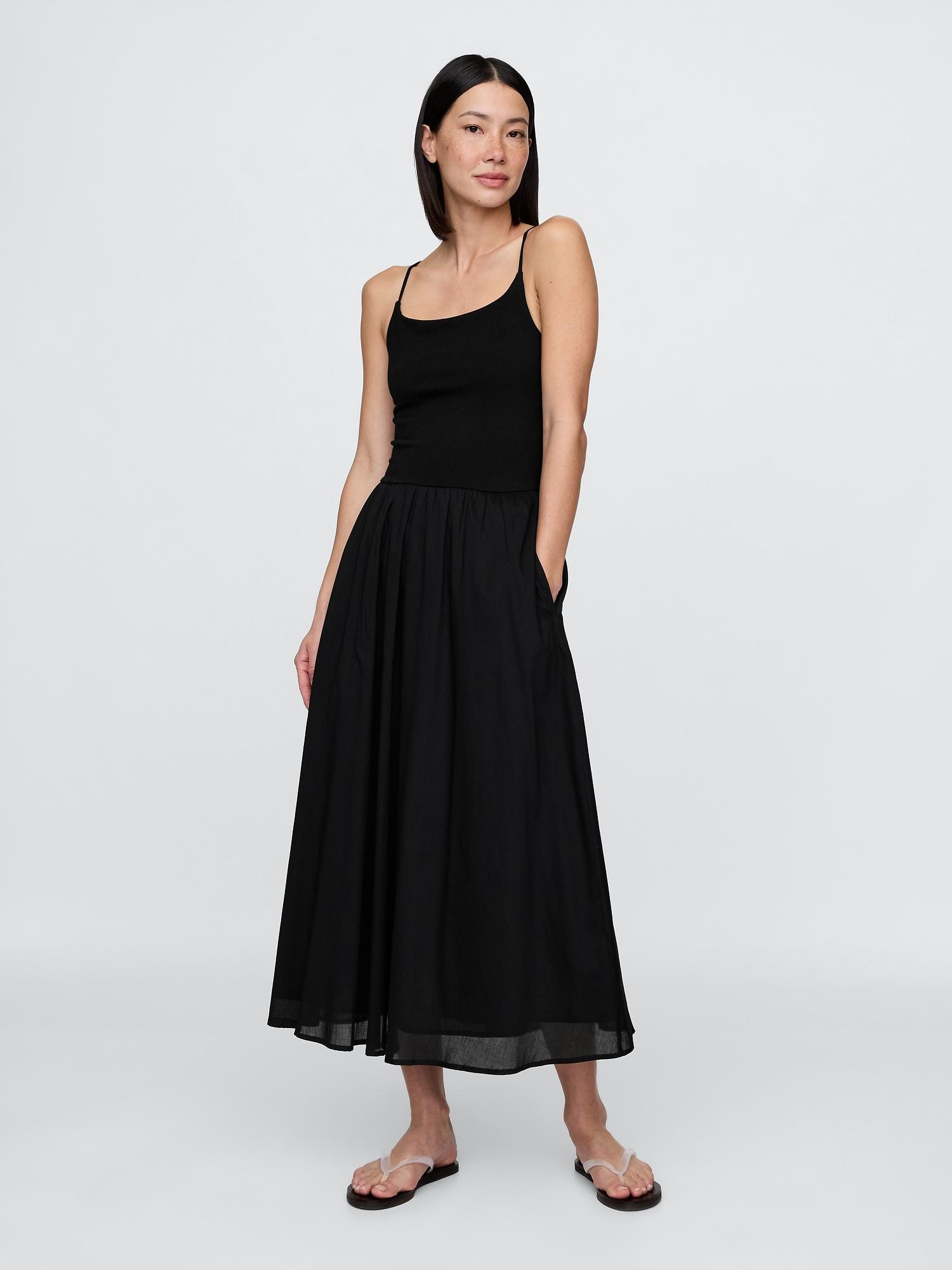 compact jersey mixed media maxi dress