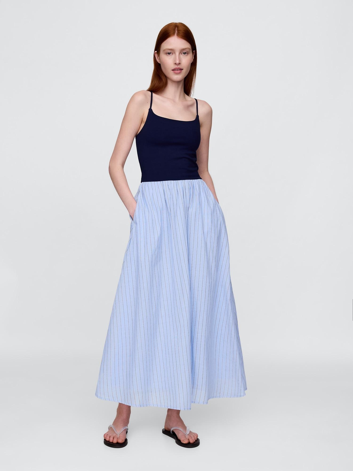compact jersey mixed media maxi dress
