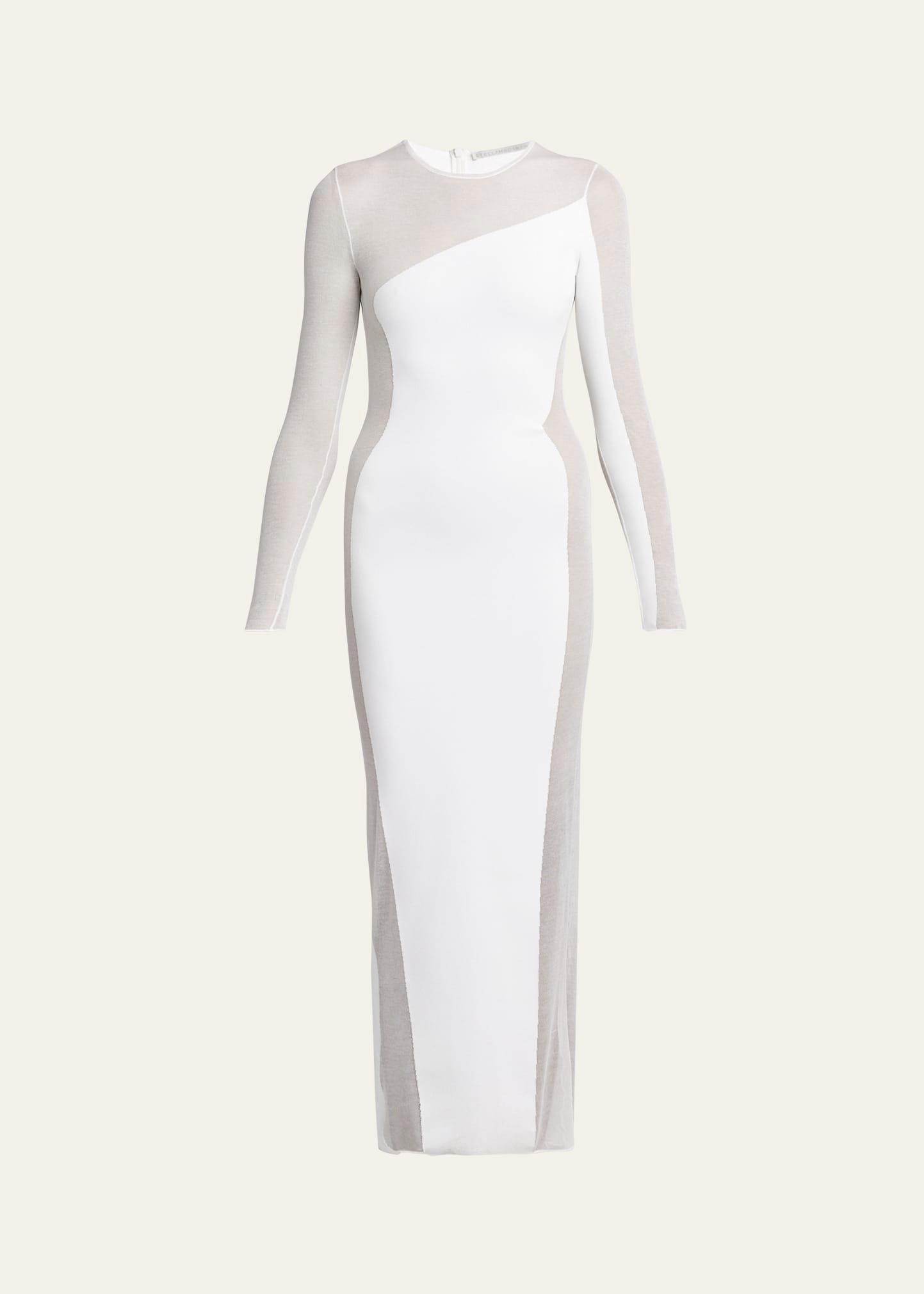 compact knit sheer-sides long-sleeve ankle dress