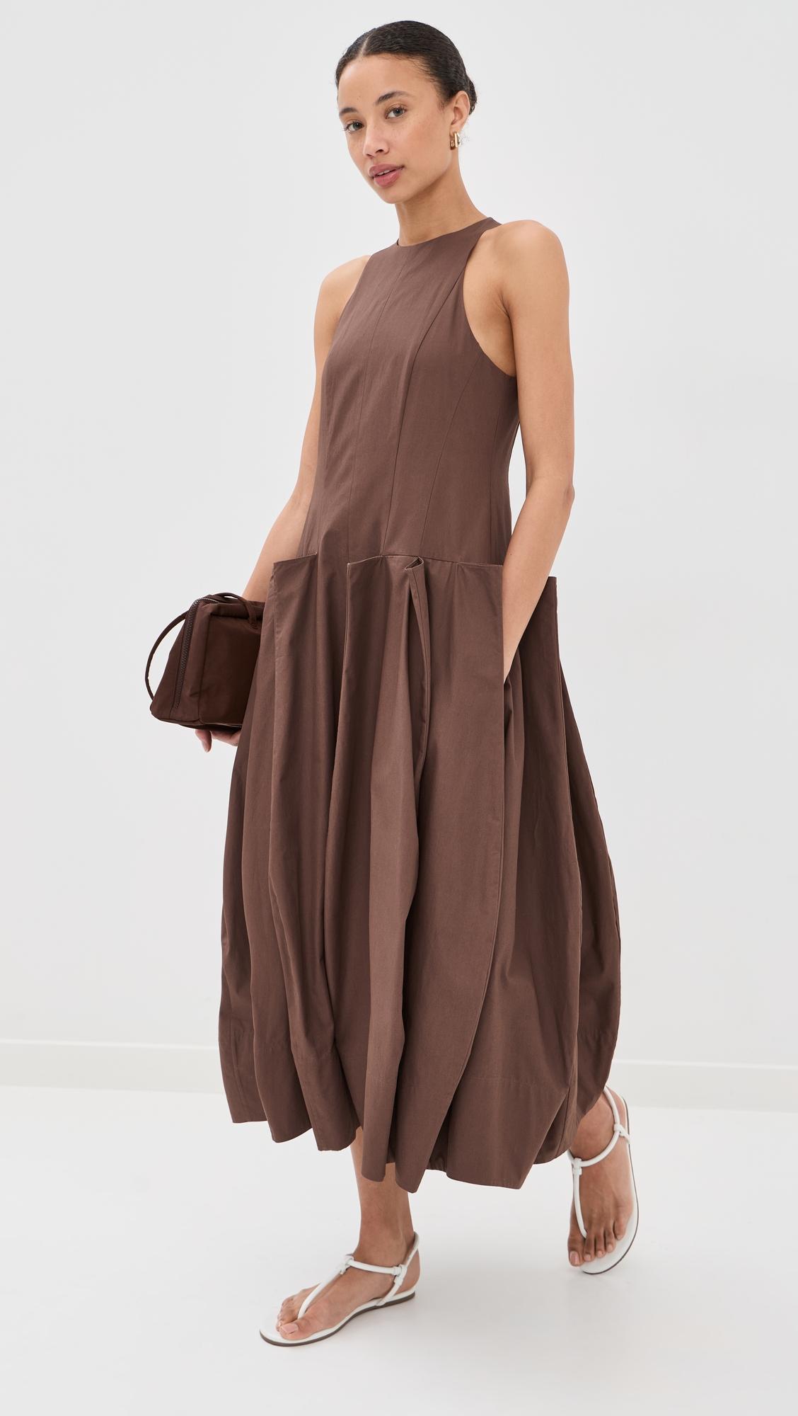 compact poplin pinched pleat dress
