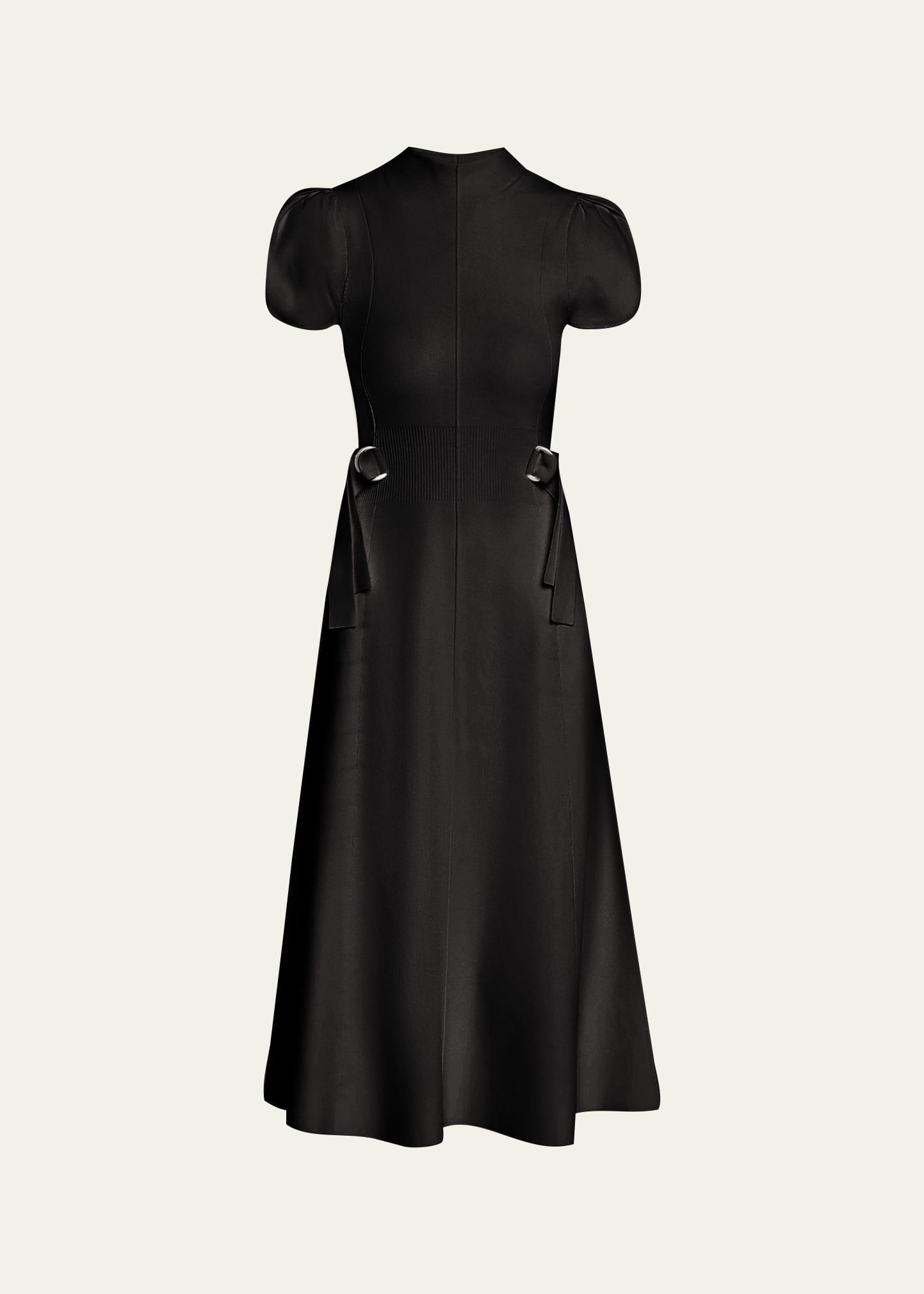 compact ribbed tulip-sleeve midi dress