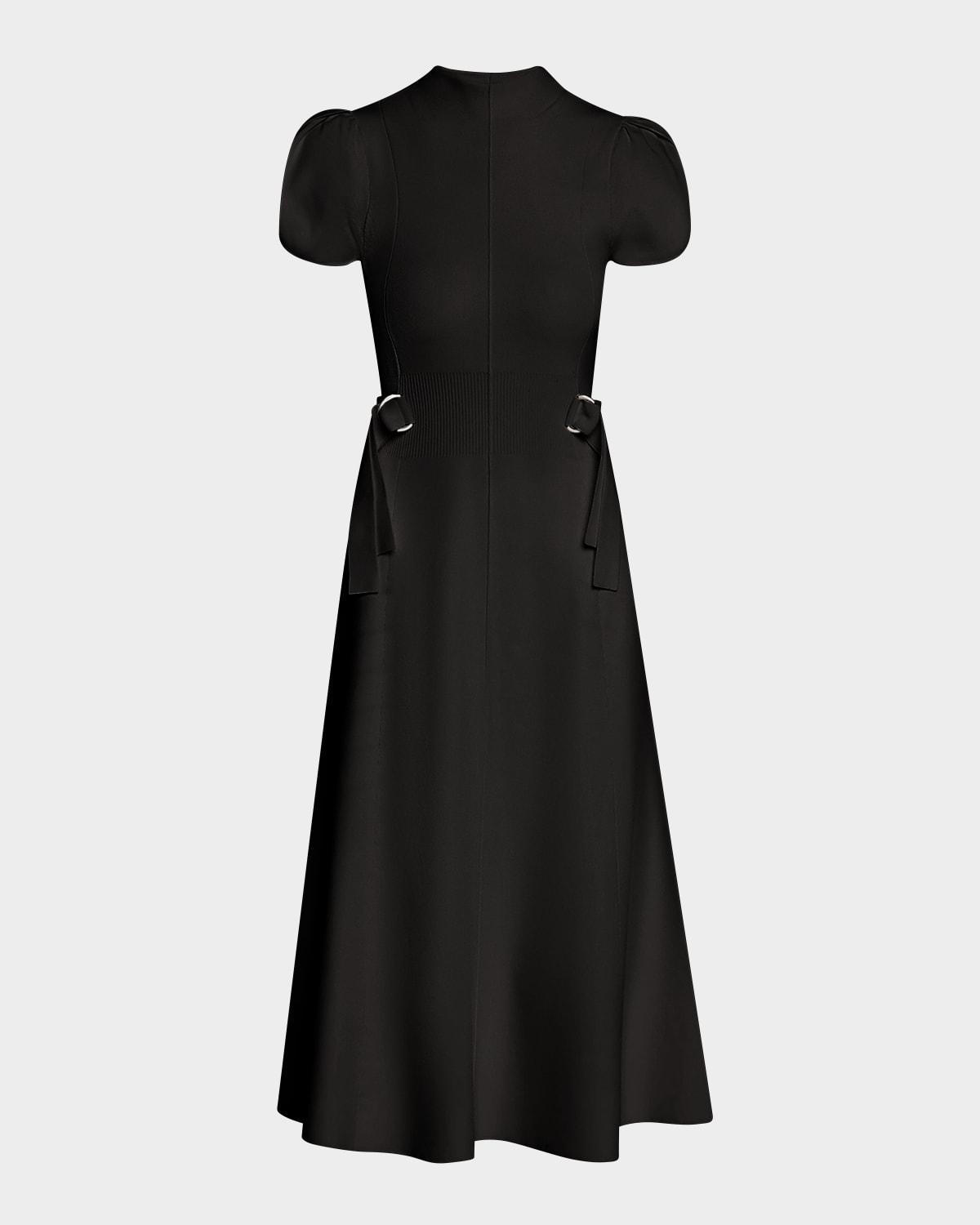 compact ribbed tulip-sleeve midi dress