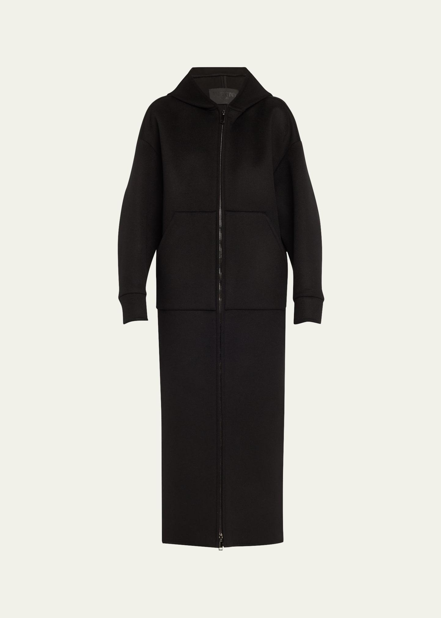 compact wool-cashmere zip hooded coat