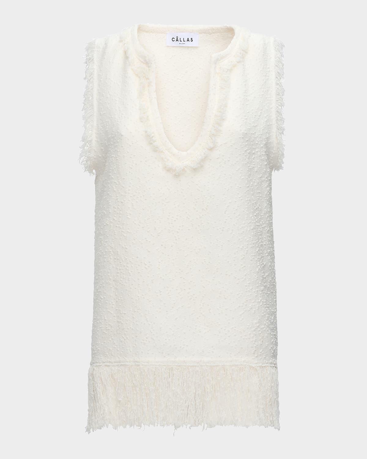 comporta sleeveless fringed boucle top