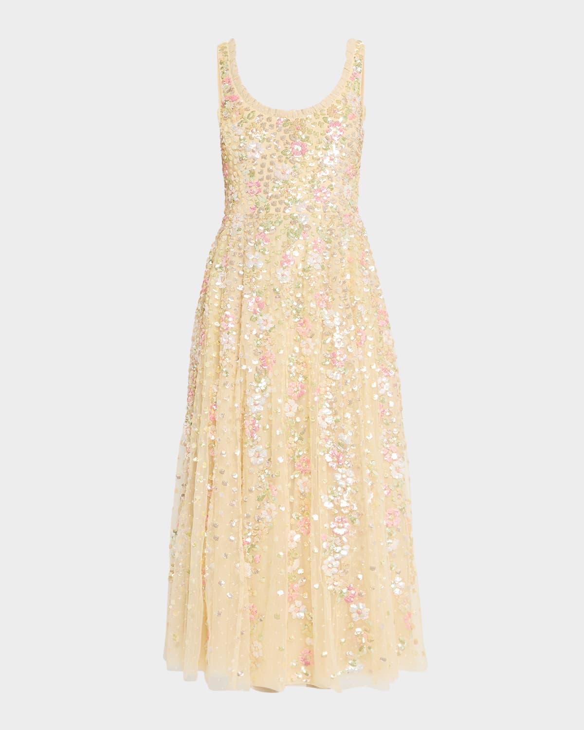 confetti floral sequin ballerina maxi dress