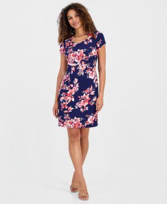 connected womens cutout neck short sleeve sheath dress