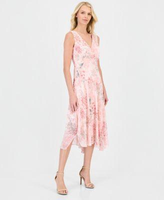 connected womens floral chiffon handkerchief midi dress