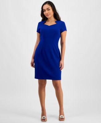 connected womens notched neck cap sleeve sheath dress