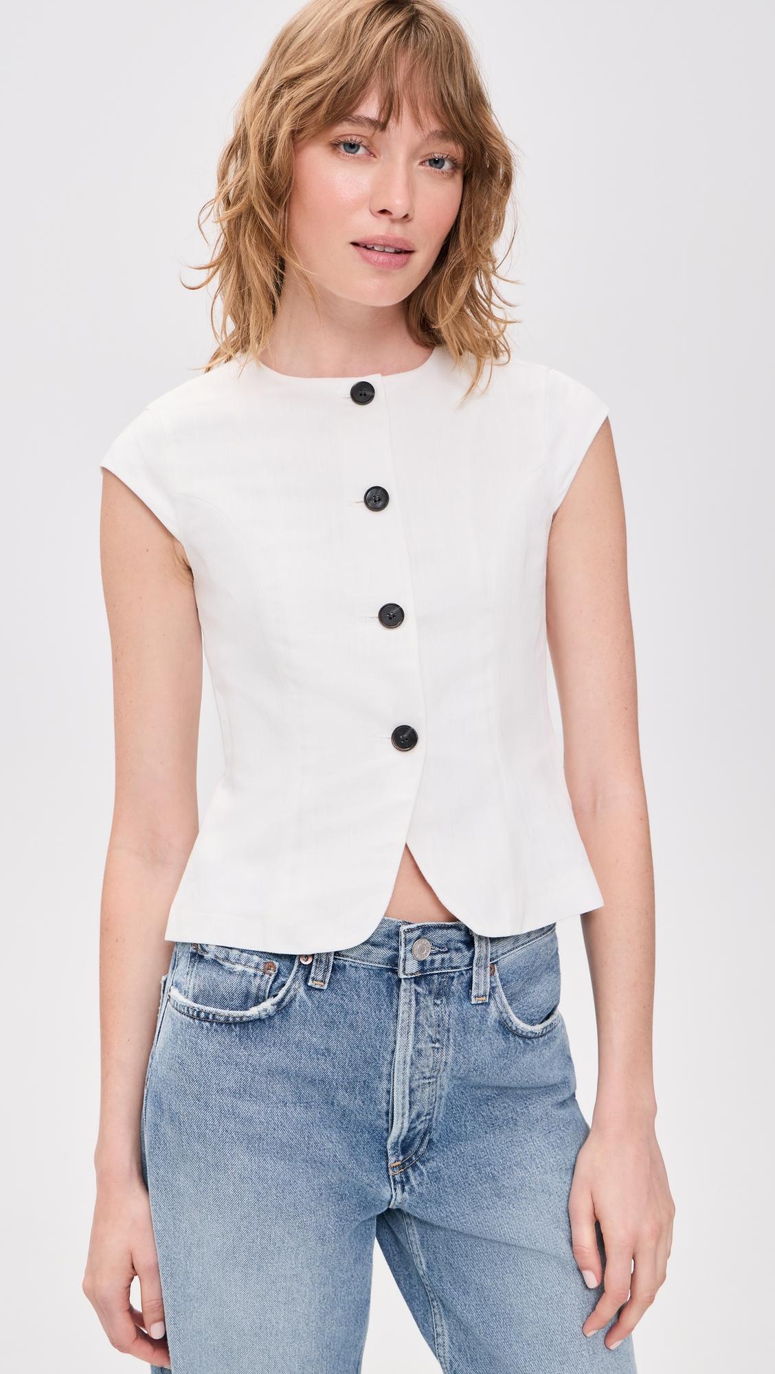 connie linen mix button up top