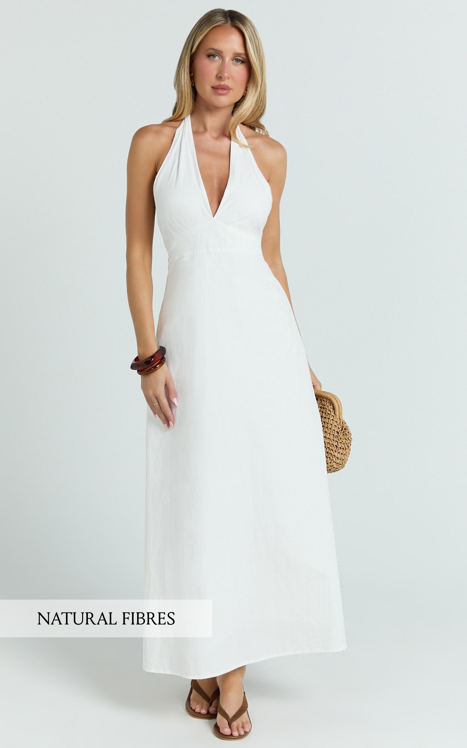 connor maxi dress - halter neck tie back dress in white
