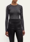 contrast-band rib jersey retro crewneck sweater