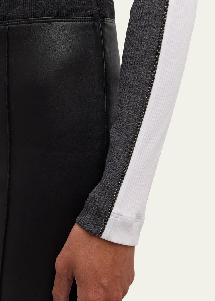 contrast-band rib jersey retro crewneck sweater