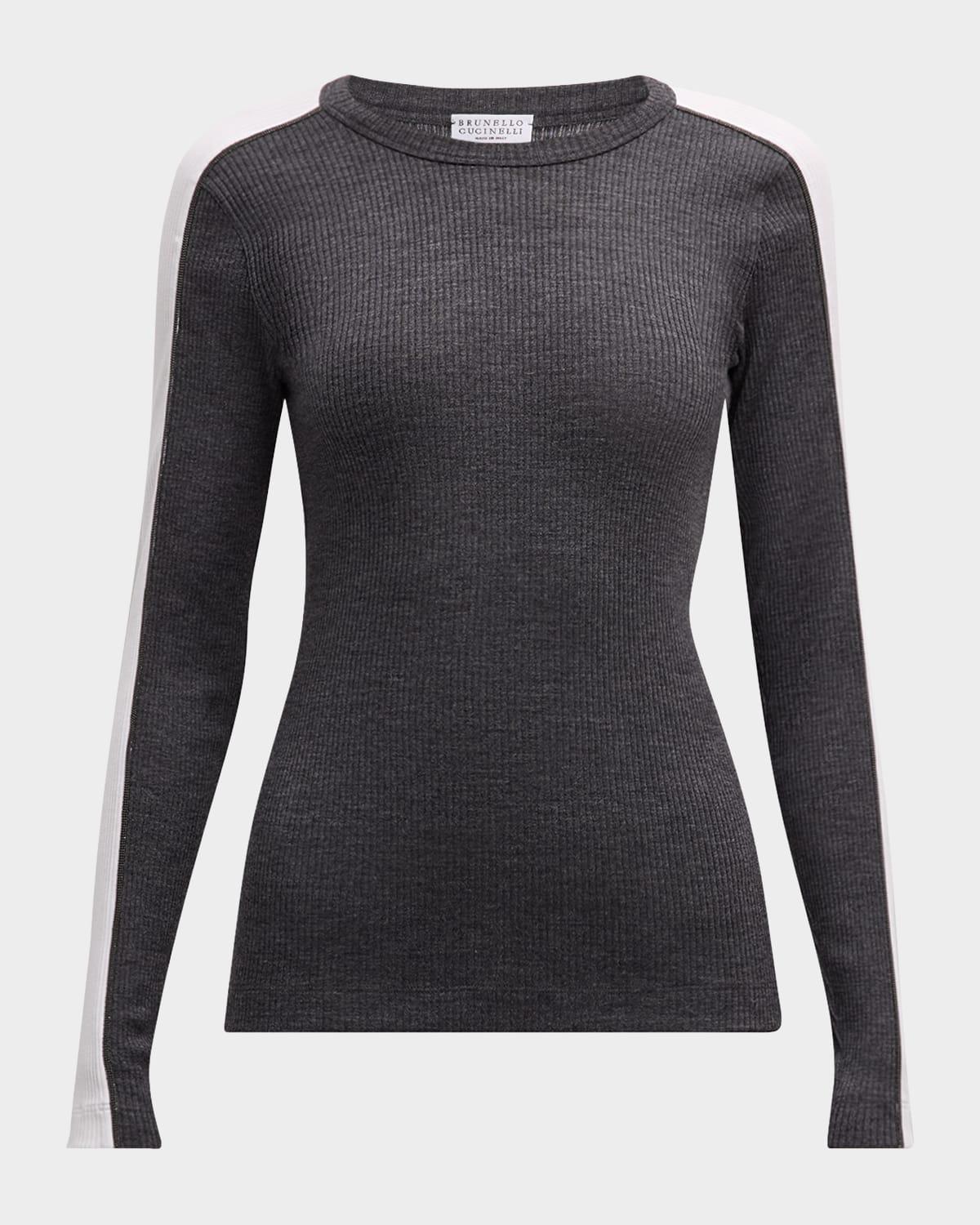 contrast-band rib jersey retro crewneck sweater