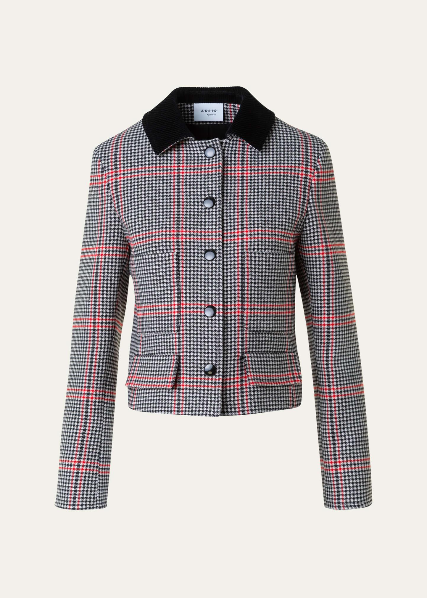 contrast collar houndstooth boxy jacket