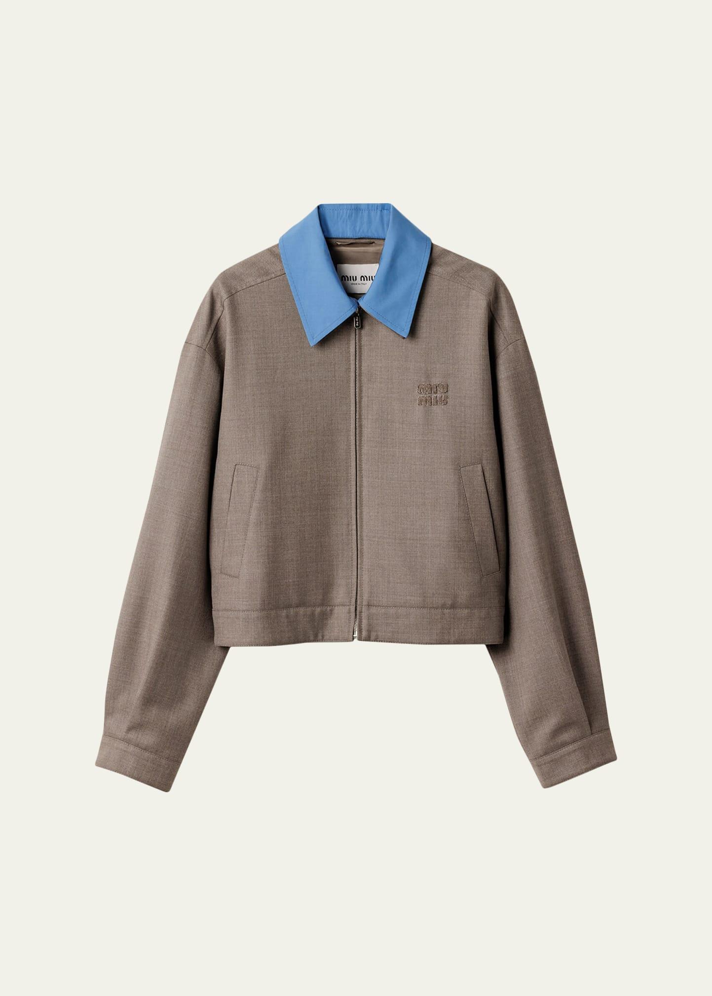 contrast collar zip crop jacket