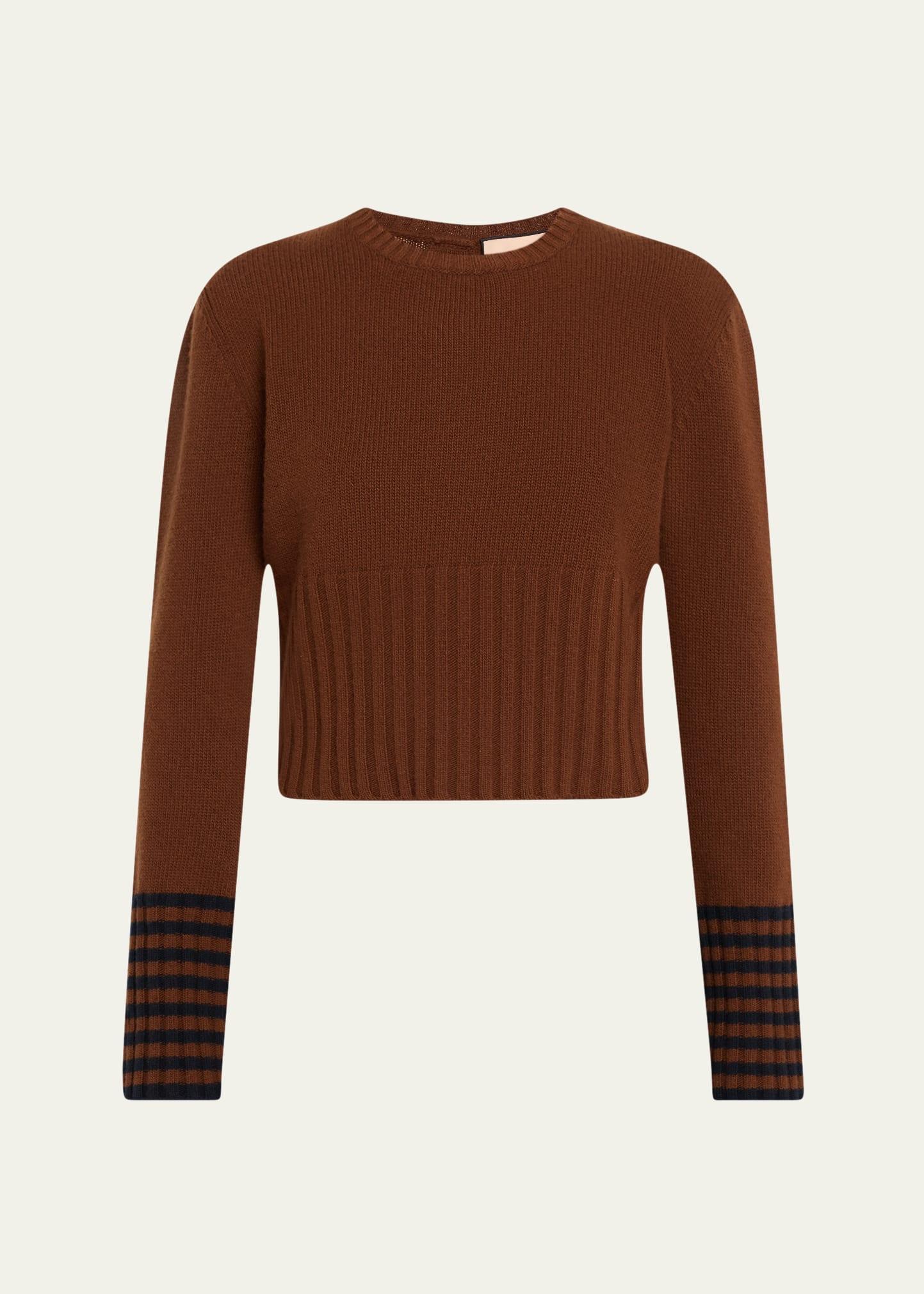 contrast cuffs long-sleeve crewneck knit sweater