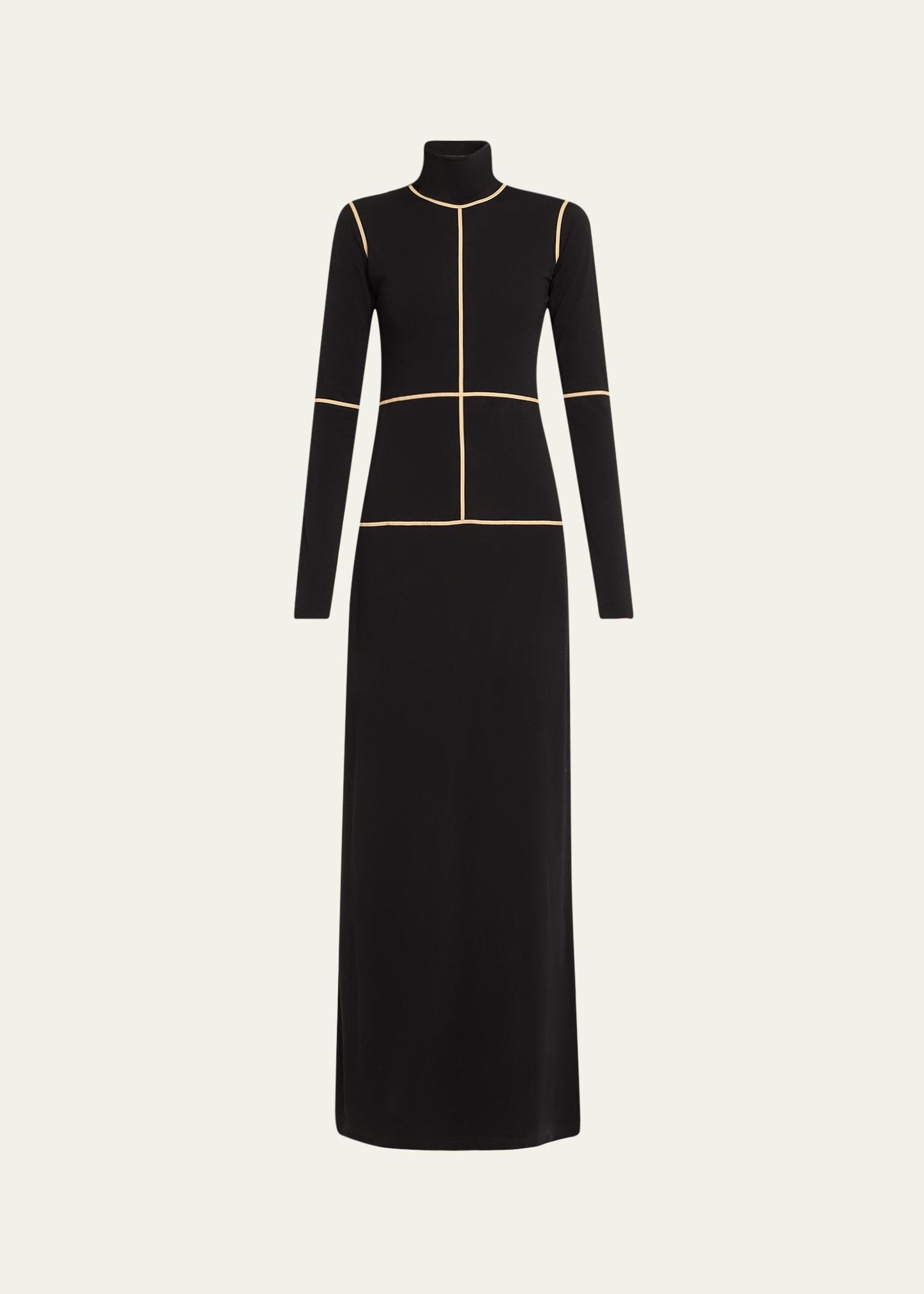 contrast seam turtleneck maxi dress