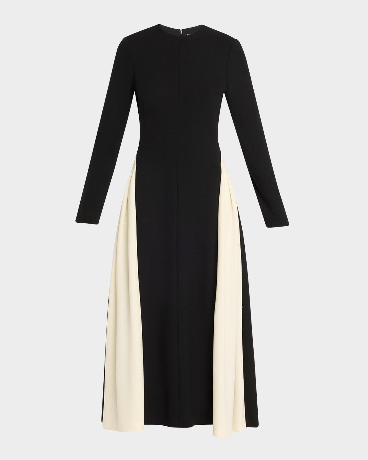 contrast stripe long-sleeve midi dress