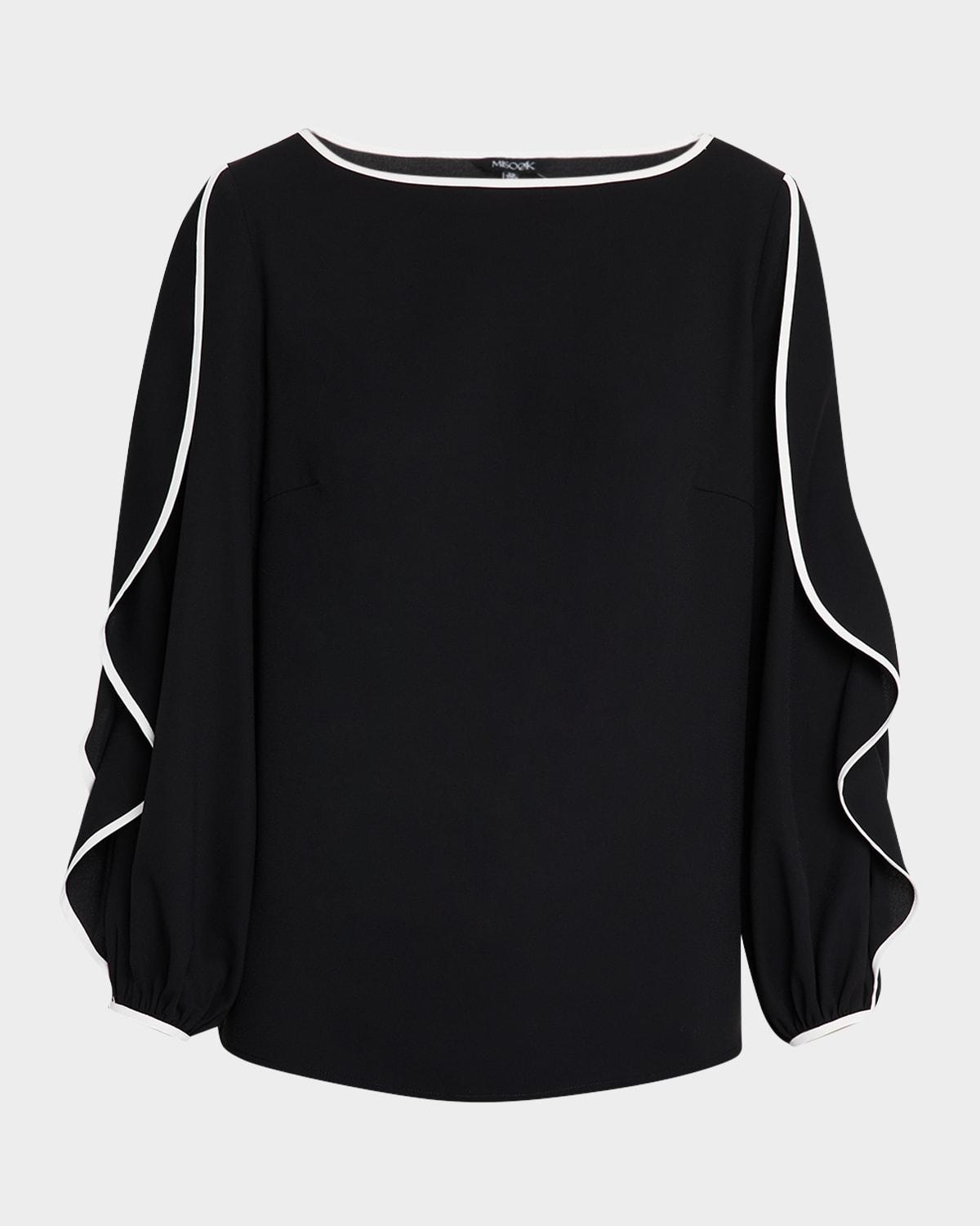 contrast-trim butterfly-sleeve crepe blouse