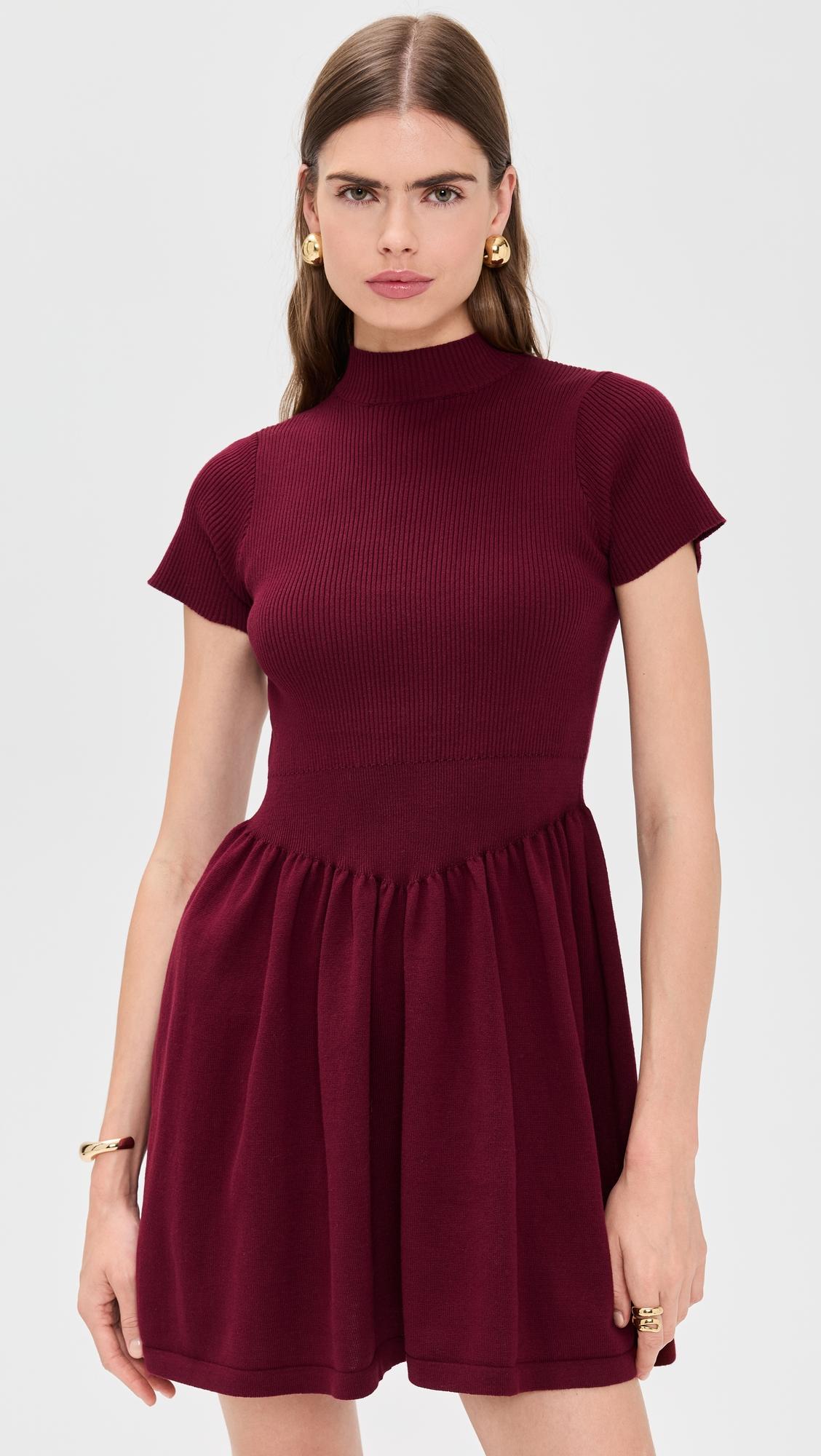 contrast v-waist knit mini dress