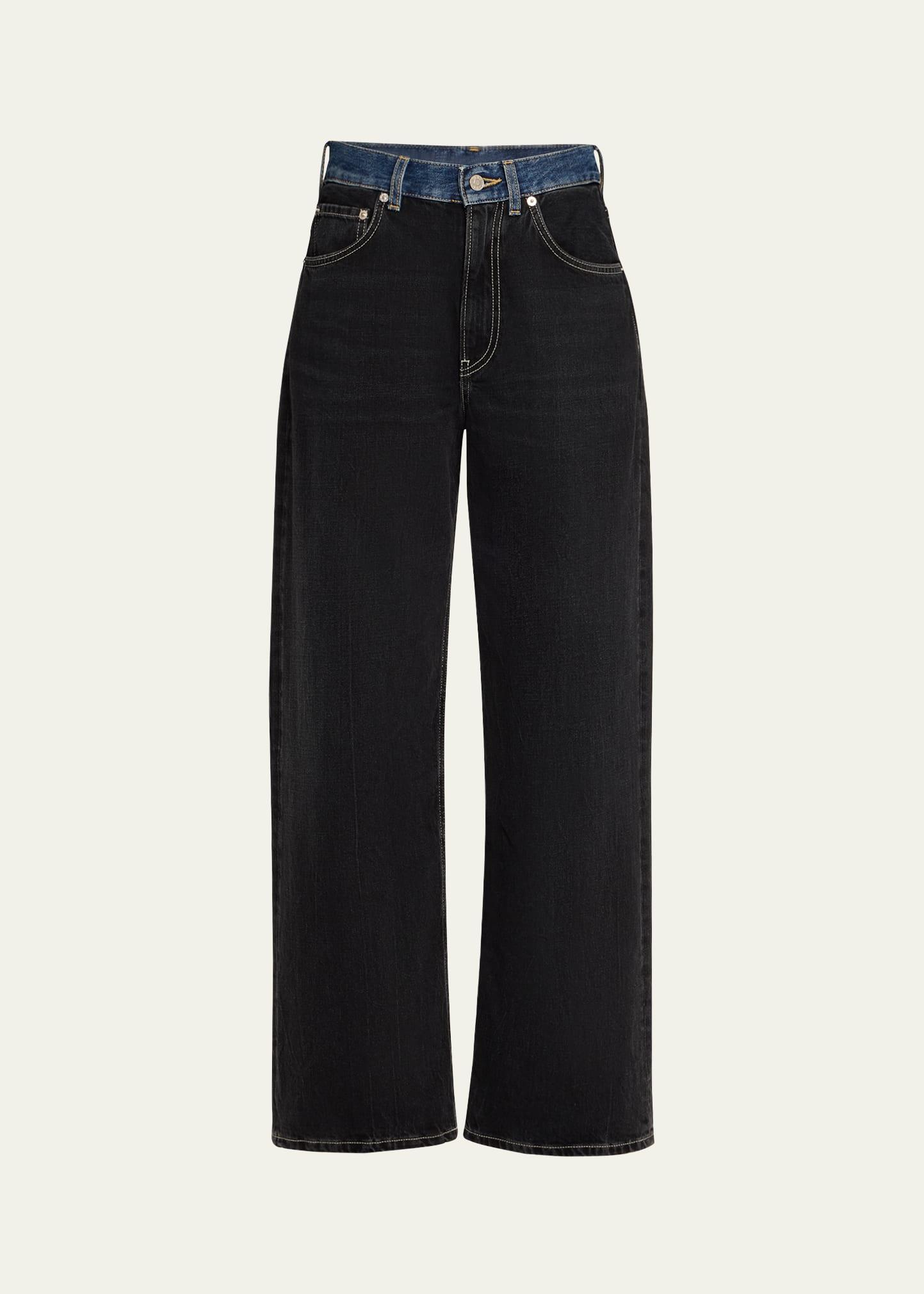 contrast waistband wide-leg jeans