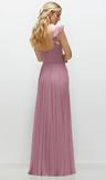 convertible ruffle strap chiffon maxi dress with full circle skirt