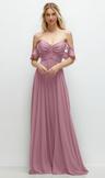 convertible ruffle strap chiffon maxi dress with full circle skirt