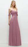 convertible ruffle strap chiffon maxi dress with full circle skirt